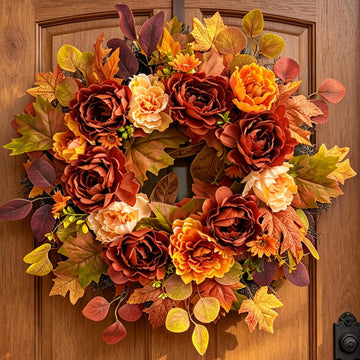 26Inch Full Fall Wreaths for Front Door Outside, Peony Hydrangea Wreath, Large Autumn Wreath Porch, Fall Wreath for