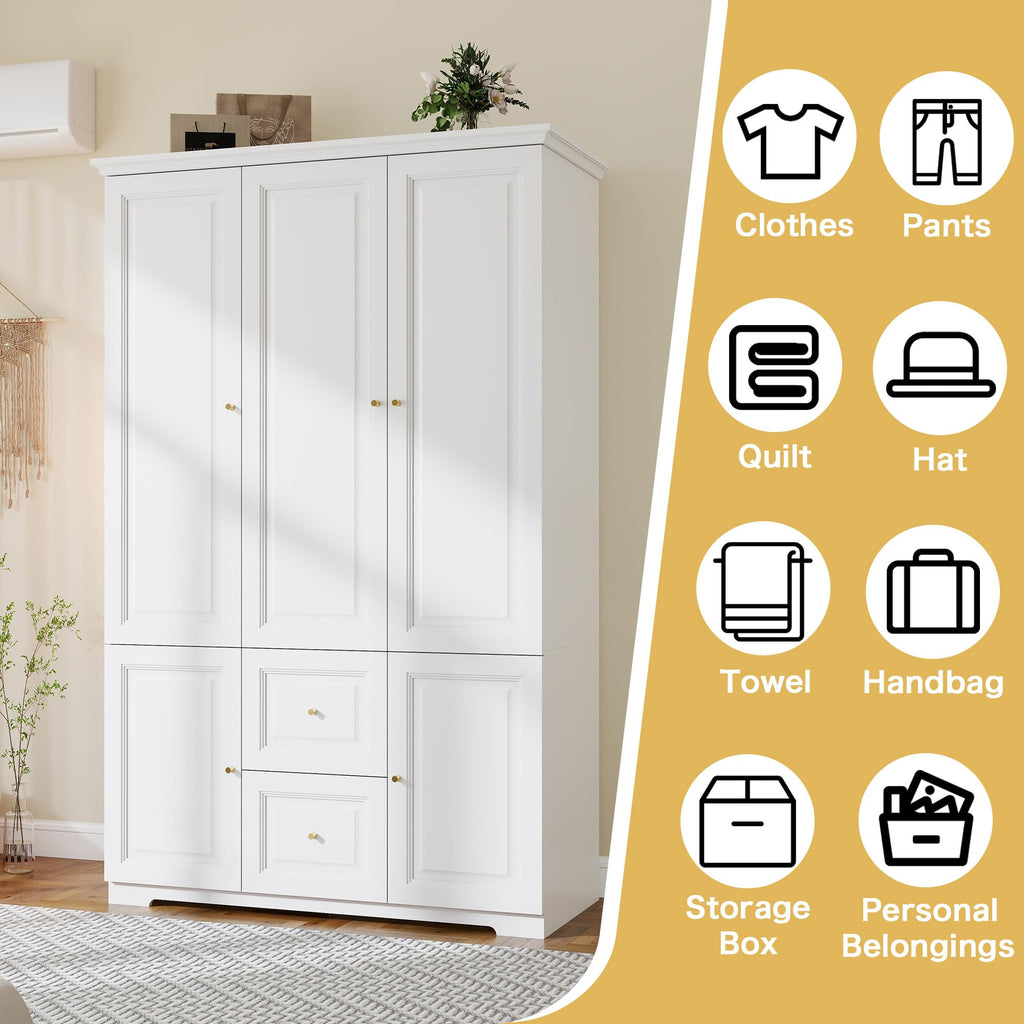 White Armoire Wardrobe Closet with 2 Drawers: 75" H x 47" W