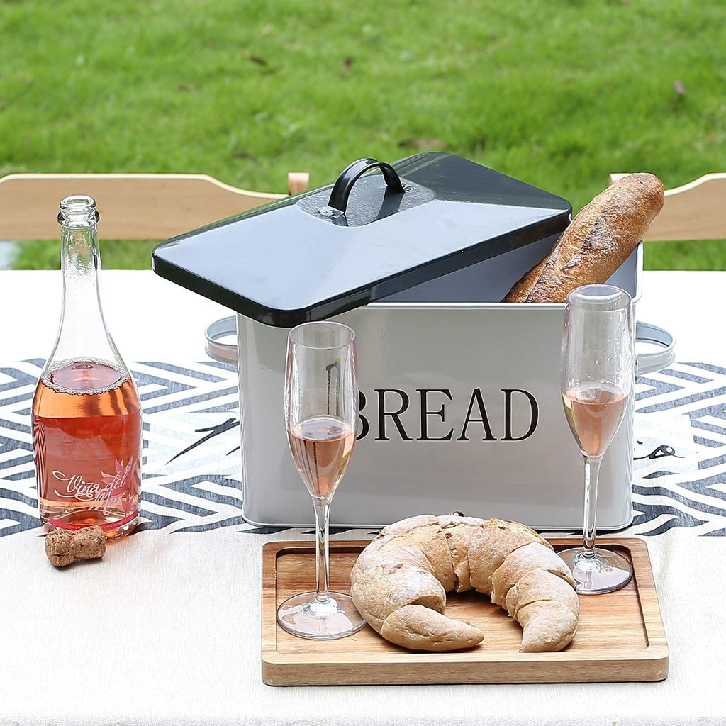 Metal with Lid Countertop Large Bread B Bread Food Snacks Storage Container Farmhouse BreadBox Grey Lid White Body