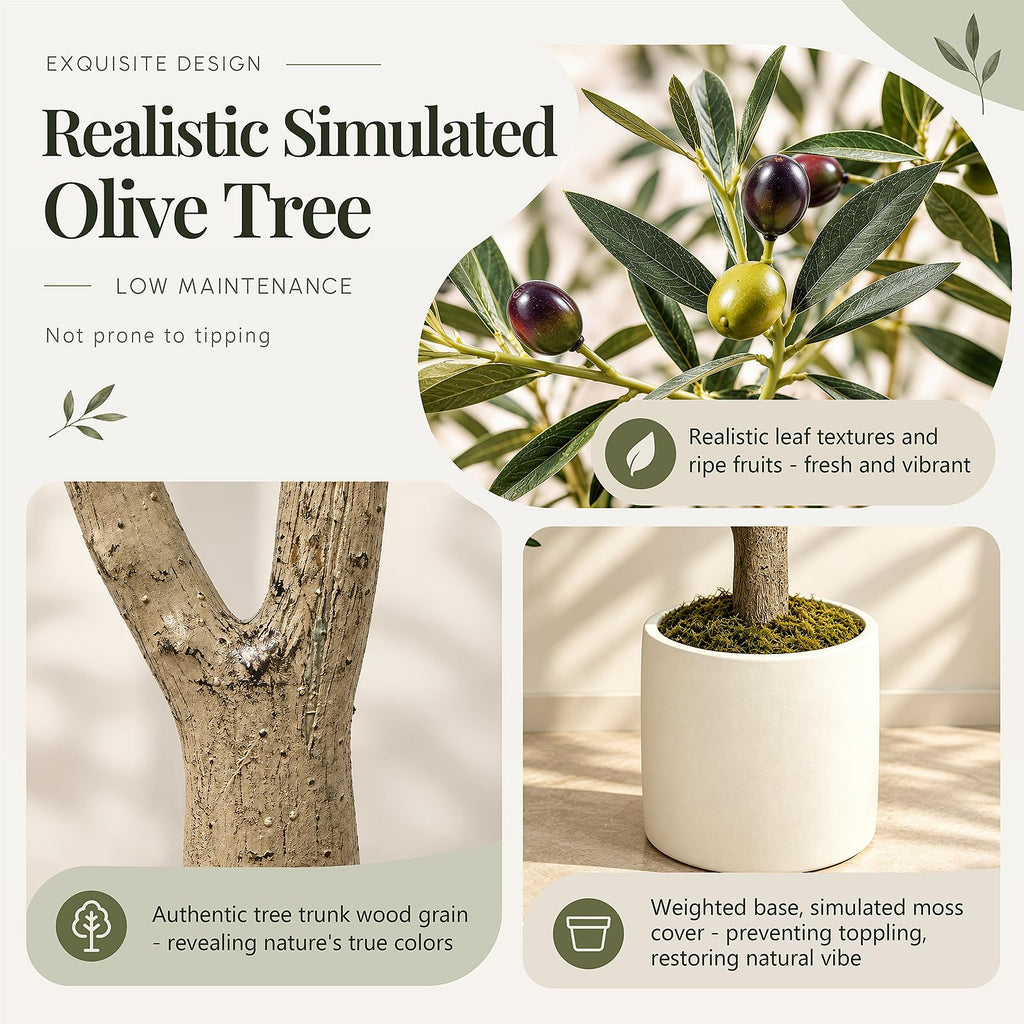 7ft Faux Olive Tree with White Planter, Plants Artificial Decor