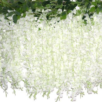 60 Branches Wisteria Hanging Flowers, Artificial White Wisteria Flowers Garland for Wedding Arch Ceremony Party