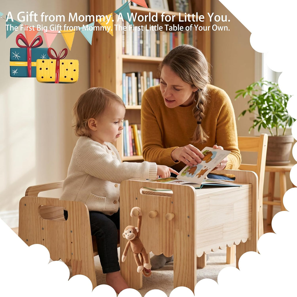 Weaning Table and Chair Set Solid Wood Height Adjustable Toddler