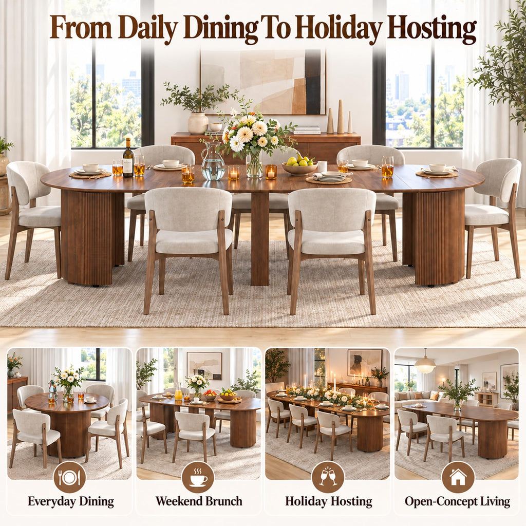 44"-132" Extendable Dining Table for 4-12, Expandable Oval Dining Room Table with Reinforced Bottom Support Base and