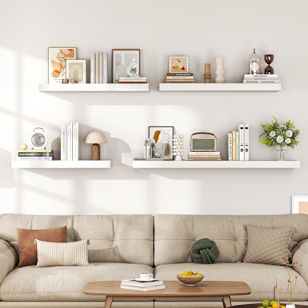 48" Floating Shelves for Wall, 12" Deep Thicker White Floating Shelves, Wall-Mounted Shelves - Set of 2