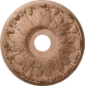 16"OD x 3 7/8"ID x 1 1/8"P Carved Florentine Ceiling Medallion, Red Oak (Fits Canopies up to 5 3/8")