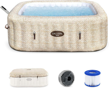 SaluSpa Rome 5 to 7 Person Inflatable Hot Tub, Square Energy-Efficient Portable Outdoor Spa with 180 AirJets, 79" x
