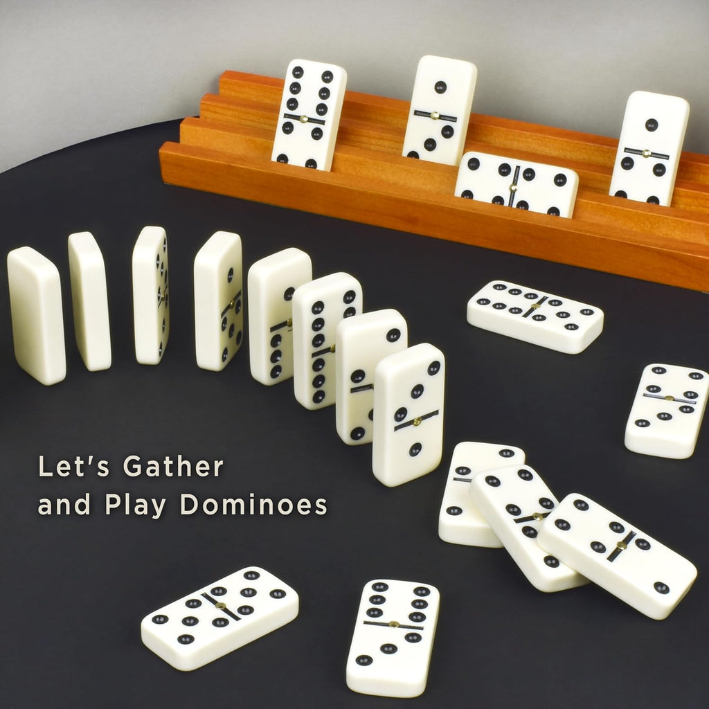 Dominos Set for Adults, Double 6 Dominoes Set with 28 Tiles in Wooden Case, Classic Dominoes, Family Board Game