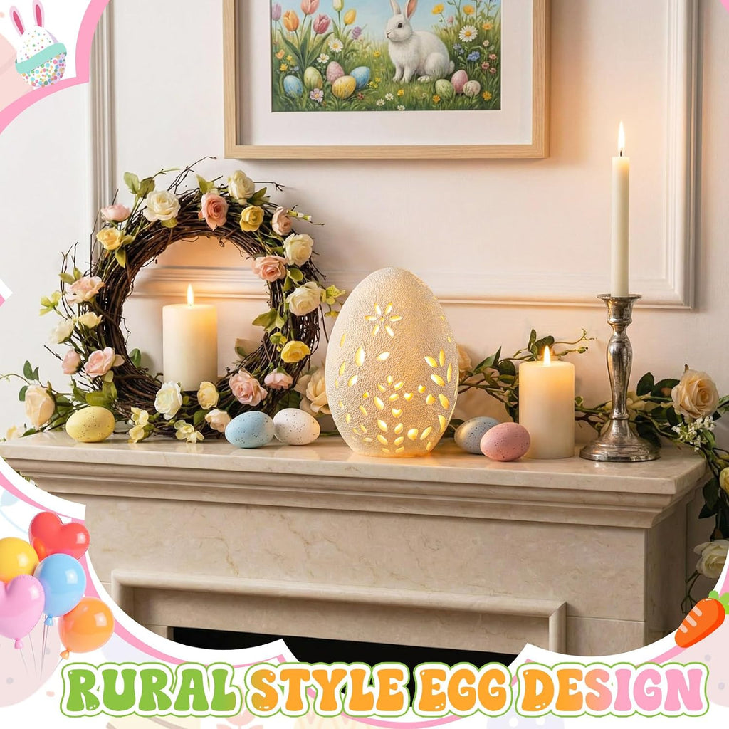 Easter White Terracotta Easter Egg Decor, Farmhouse Rustic Hollow Large Egg Resin Statue Table Centerpiece