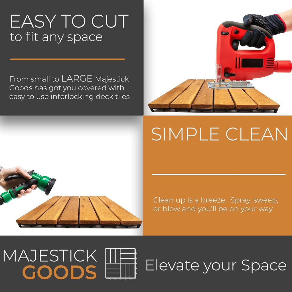Interlocking Long Slat Deck Tiles, Acacia Wood Interlocking Deck Tiles - Easy Installation for Patio Flooring &