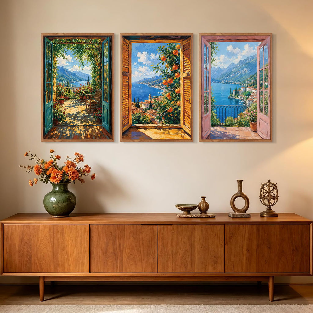 Mediterranean Window View Landscape Wall Art Italian Seascape Canvas Poster