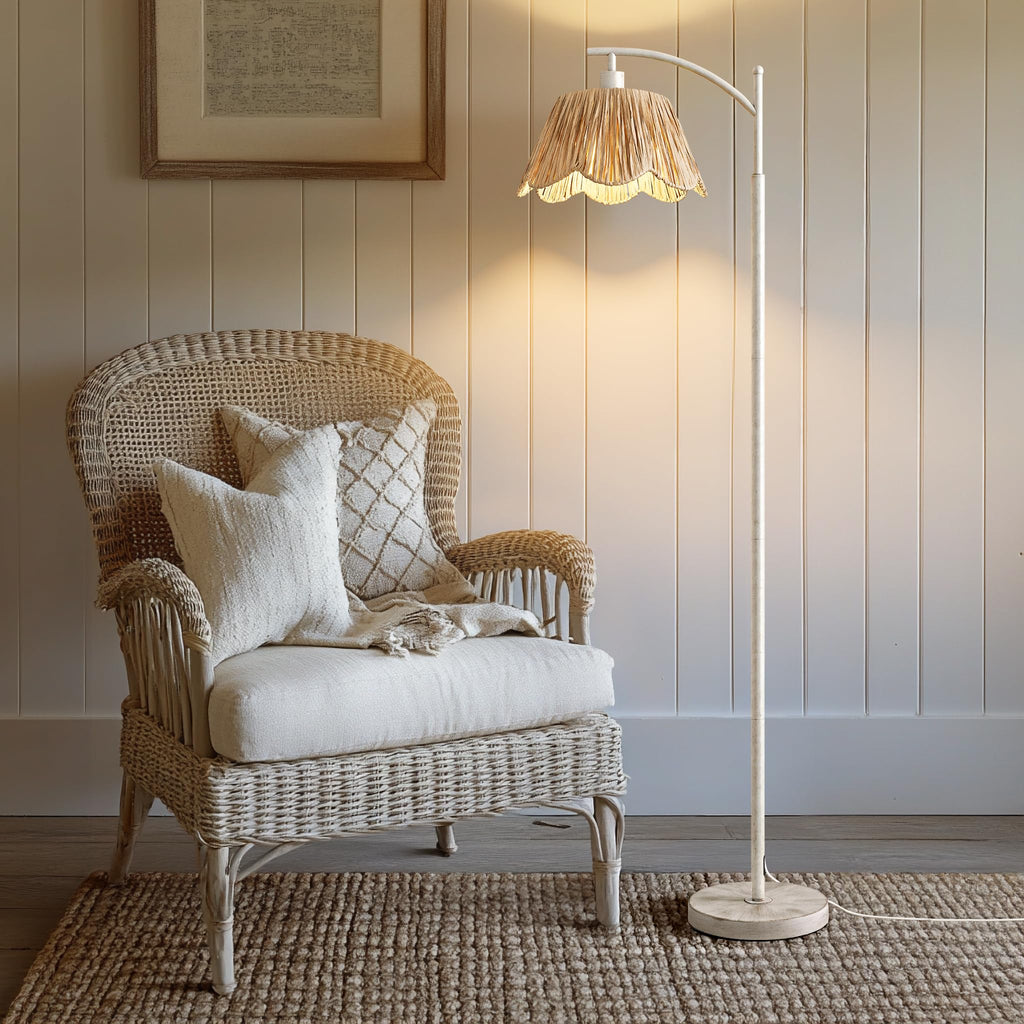 Rattan Floor Lamp with 3 Color Temperatures, Boho Floor Lamp with Remote & Dimmable Bulb, Farmhouse Standing Lamp for