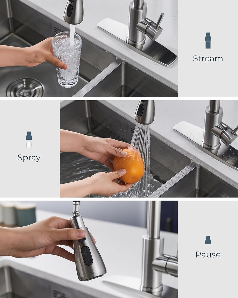 Kitchen Faucets with Pull Down Sprayer, Brushed Nickel High Arc Single Handle Stainless Steel Bar Sink Faucet with