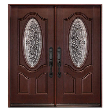 Fiberglass Double-Open Doors, Dark Mahogany Finish, Quick Install, Heavy Duty Entry (Left-Hand, 36"X36"X80")