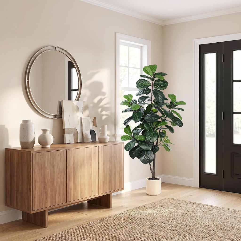 Faux Fiddle Leaf Fig Tree 5ft with Sturdy White Planter