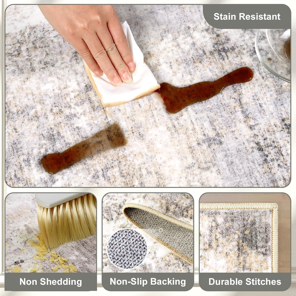 Area Rug Living Room Rugs - 8x10 Modern Abstract Soft Indoor Neutral Washable Rug Stain Resistant Non-Slip Low Pile