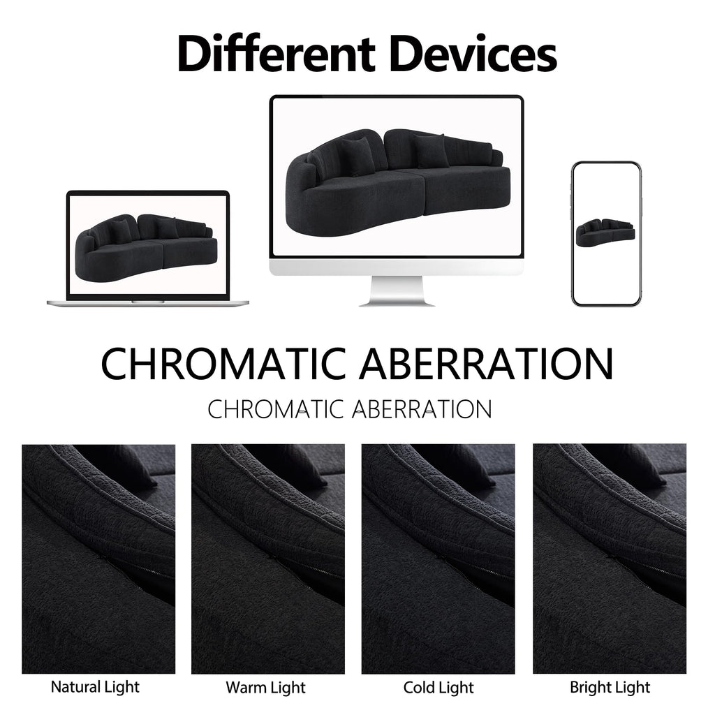 108"Curved Sectional Sofa, Deep Seat Black Couch with 2 High Back
