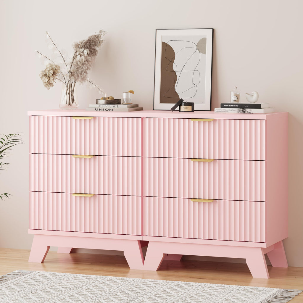 Fluted Dresser with 3 Drawers, 24" Wide Modern Chest of Drawers with Metal Handle, Wooden Dresser TV Stand, Wood