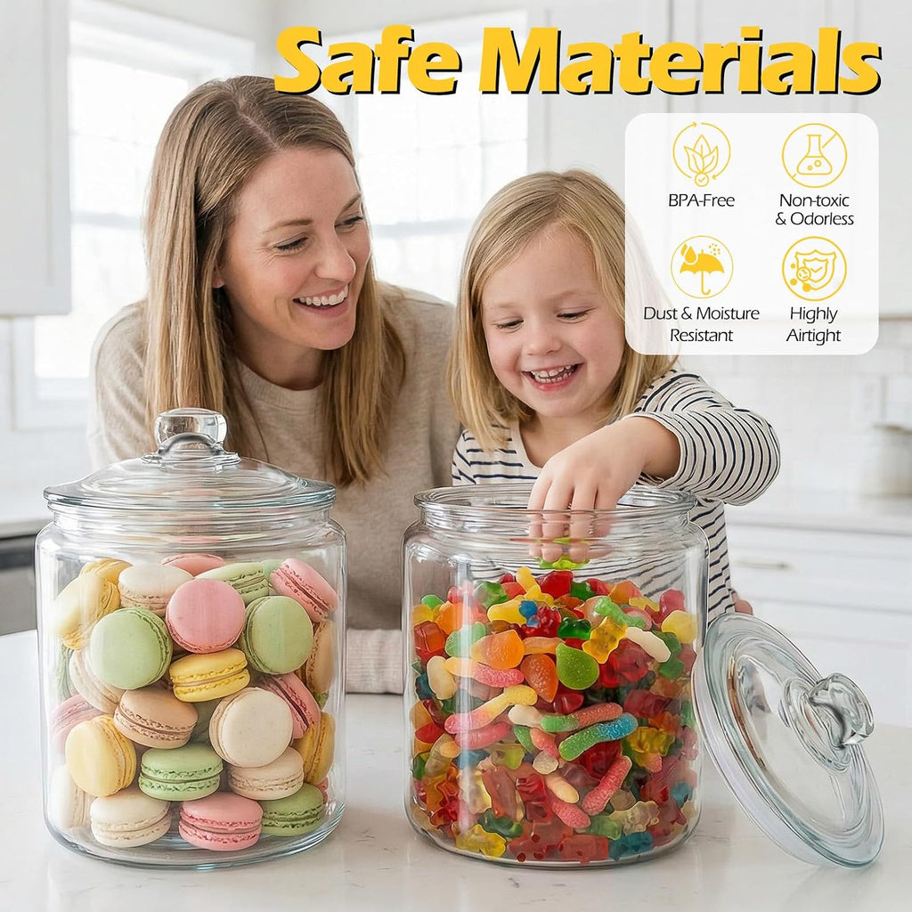 Glass Cookie Jar with Airtight Lid, 1 Gallon, Wide Mouth Storage