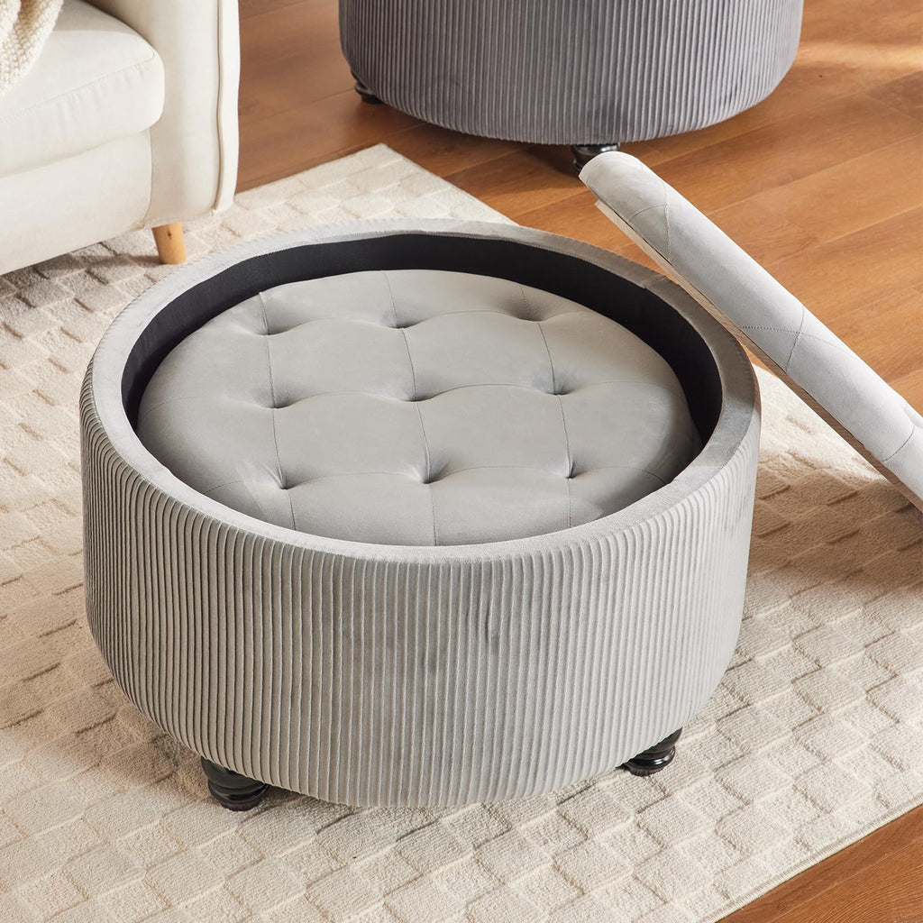29'' & 24.5'' Round Storage Ottoman Coffee Table Set of 2, Light Gray