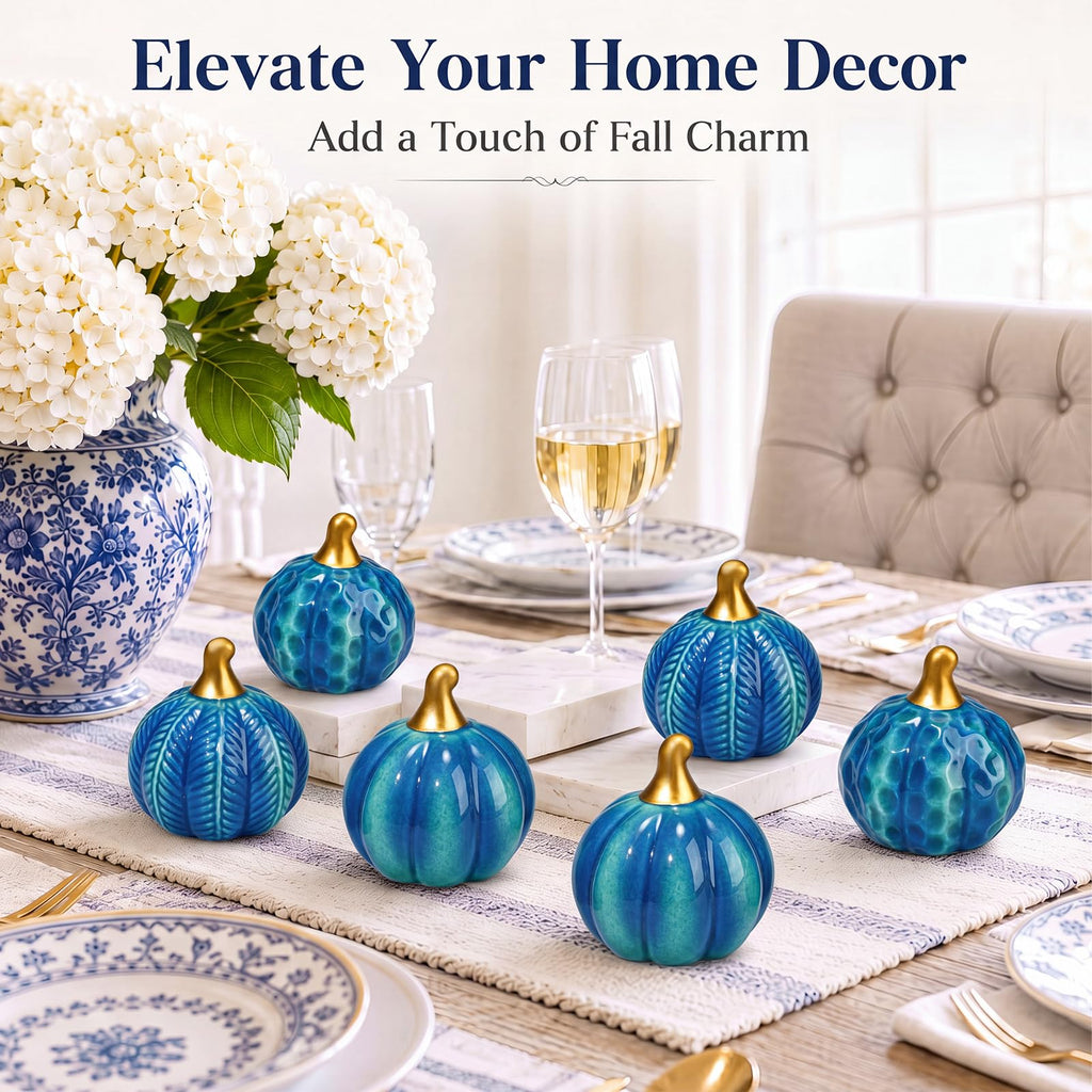 6 Pcs Coastal Ceramic Pumpkins Fall Table Centerpieces