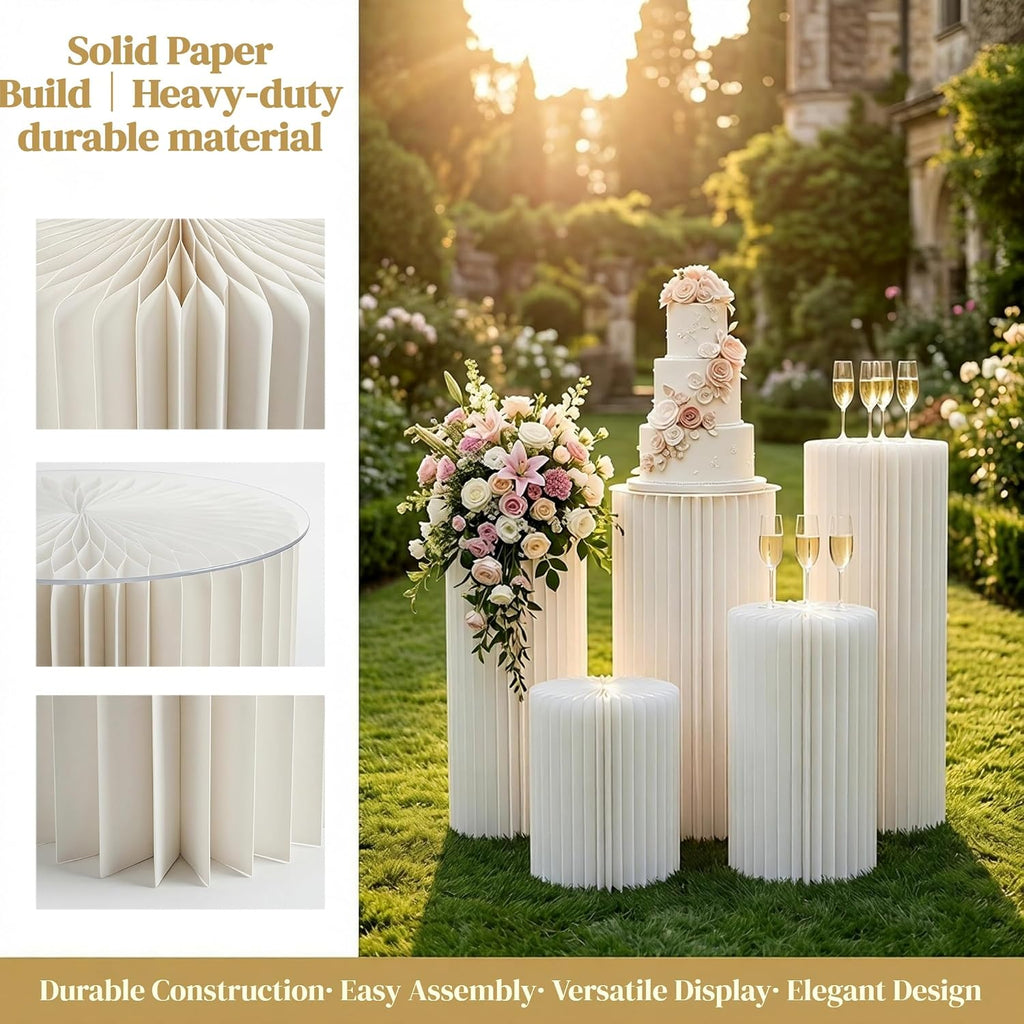 White Pedestal Stand Wedding Pillars Columns Cylinder Stands for Party - Set of 5