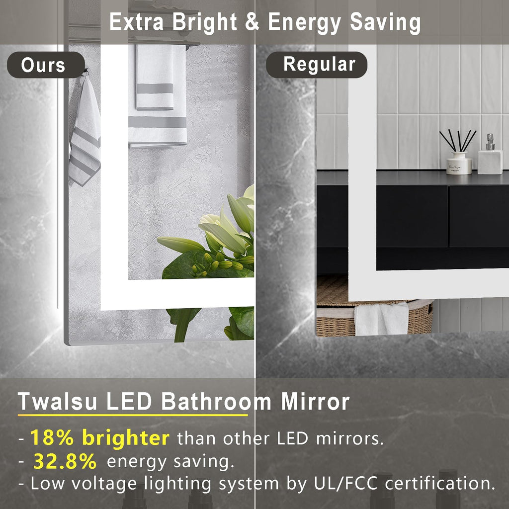 LED Mirror 28x36 Lighted Bathroom Vanity Mirrors with Lights, Brighter Frontlit and Backlit Anti-Fog Mirror, Tempered