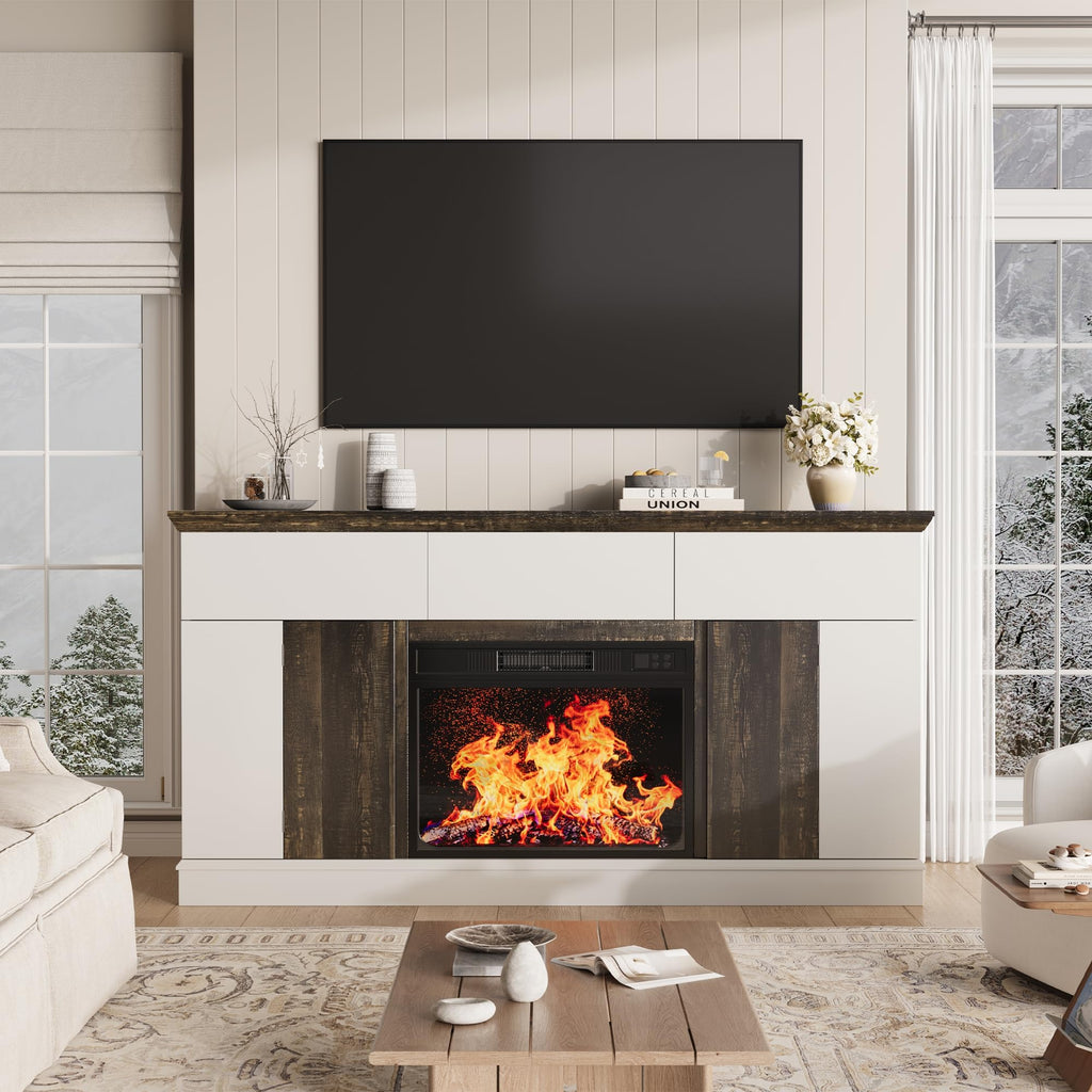 58" Fireplace TV Stand with 23" Electric Fireplace, Entertainment Center for TVs up to 65", TV Console with 3 Storage
