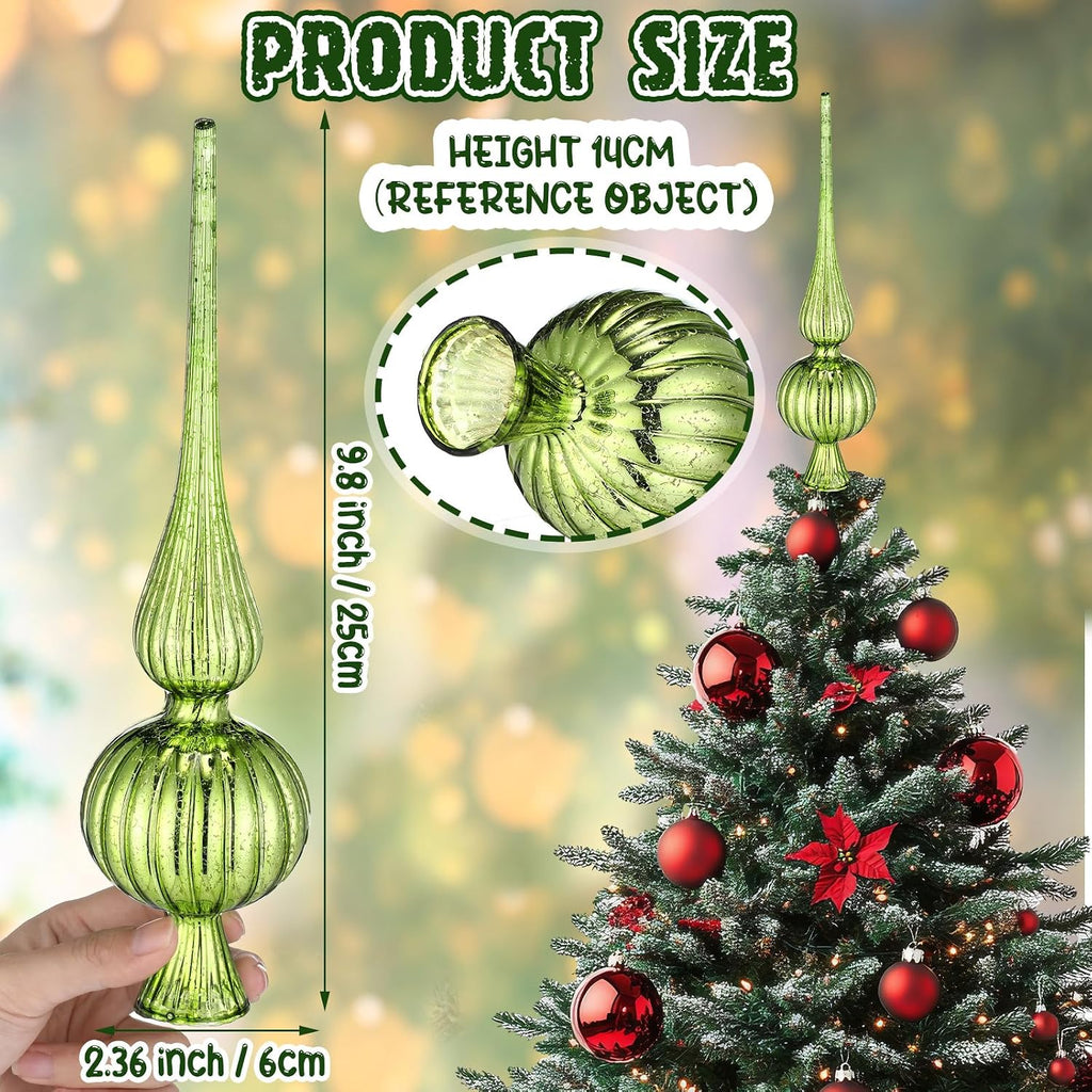 Mercury Glass Christmas Finials Tree Topper Lime Green Ornaments