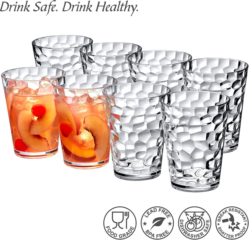 Iceberg - 16-Ounce Plastic Tumblers (Set of 8), All-Clear Reusable Plastic Cups, Stackable, BPA-Free, Shatter-Proof