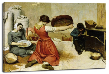 Canvas Print Wall Art - The Wheat Sifters, 1854 by Gustave Courbet - 24x16 inches