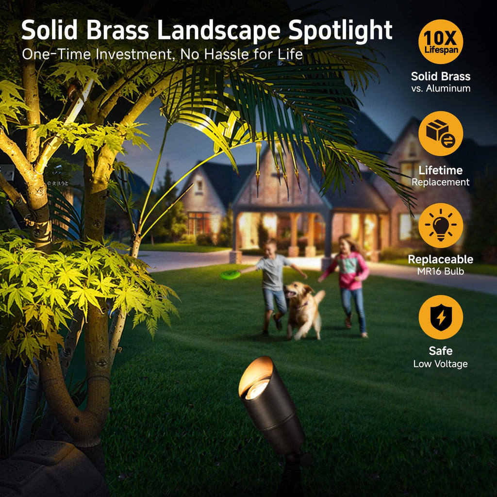 LED Spot Light Outdoor - Die-Cast Brass 12V Uplighting Waterproof, Low Voltage Landscape Lights Metal, Bronze for