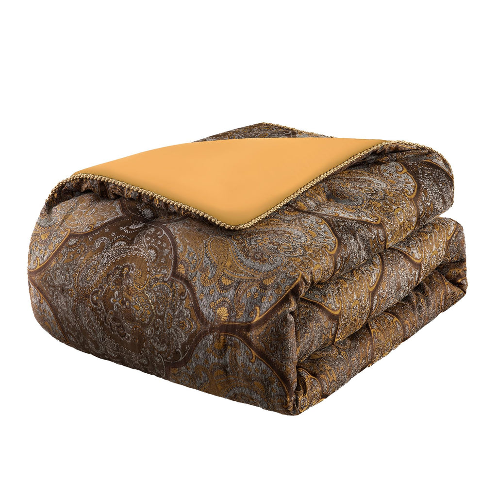 Luxury Jacquard Comforter Set 9-Piece, Bronze Gold, Queen