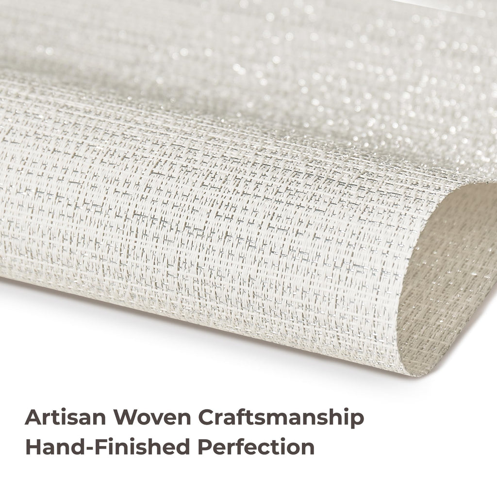 Woven Vinyl Placemats Set of 24,White and Silver