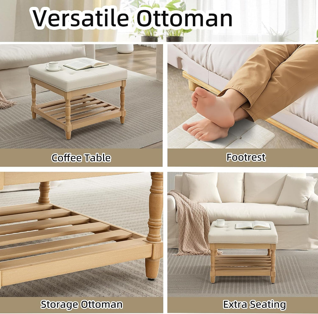 Square Ottoman Coffee Table with Storage,Upholstered Tufted Storage Ottoman Foot Rest,Mid Century Modern Coffee Table