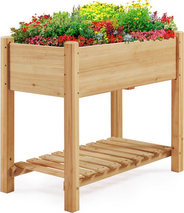 34" Raised Garden Bed with Legs, Wooden Planter Box, 1Pcs | Elevated wooden planter with sturdy fir wood frame &