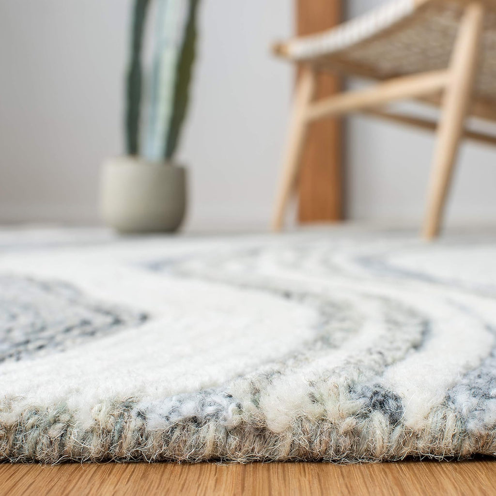 Area Rug 8x10 - Fifth Avenue - Large - Grey & Ivory, Handmade Wool, Mid-Century Modern Design