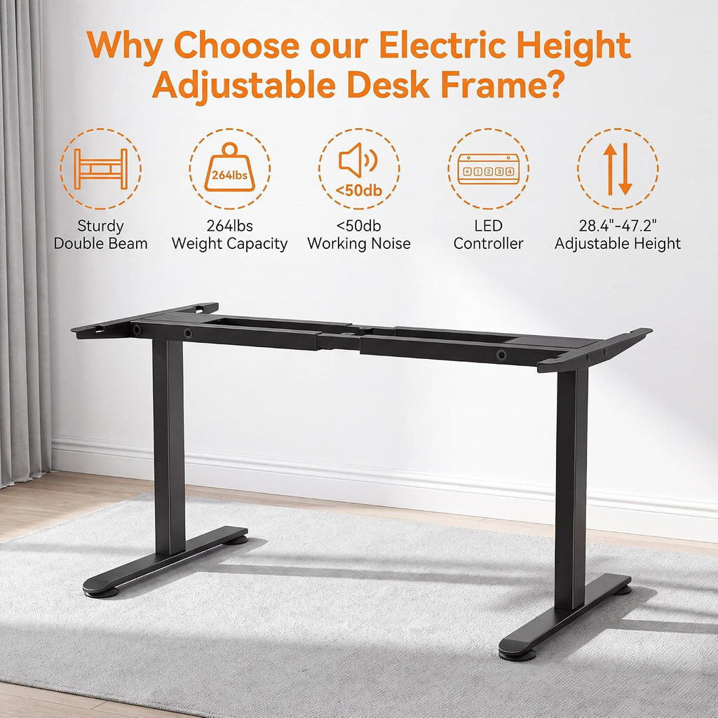 Dual Motor Height Adjustable Electric Standing Desk Frame | Fits 48"-80" Desktop, 264 LBS Load, 3 Memory Presets