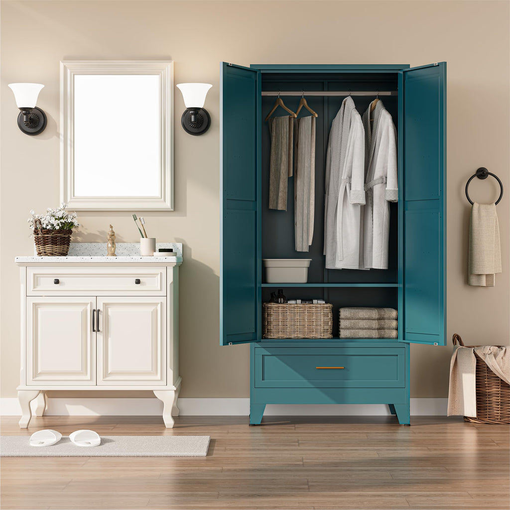Metal Armoire Wardrobe Closet, Bedroom Armoires with Drawers