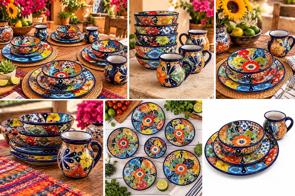 16-Piece Talavera Dinnerware Set | Hand-Painted Mexican Pottery with 4 Large 11.5" Plates, 4 Small 8" Plates, 4