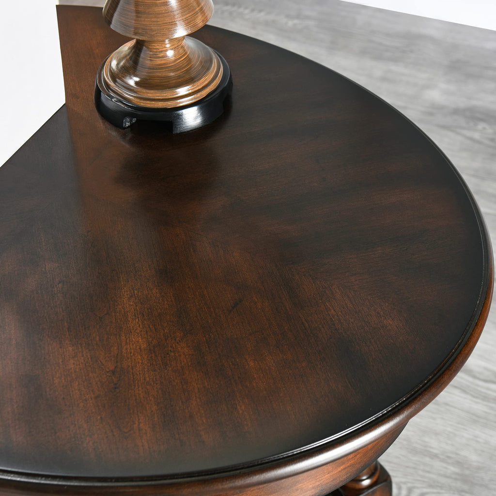 Oval Round End Table with Drawer, 2-Tier Solid Wood End Tables, Victorian Antique Nightstand Bedside Table Office