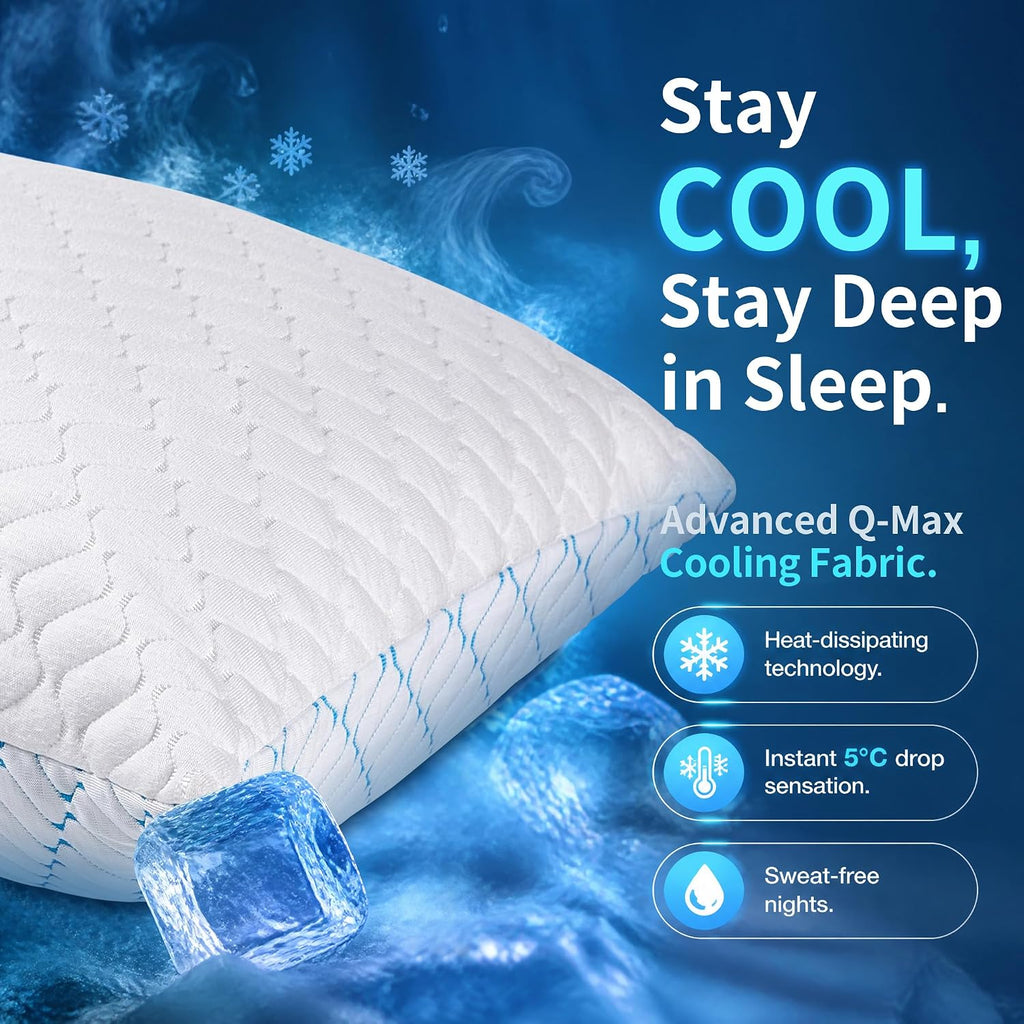 Memory Foam Pillows King Size Set of 2,Cooling Pillow for Side Sleepers | Adjustable Firm Pillow,Breathable Washable