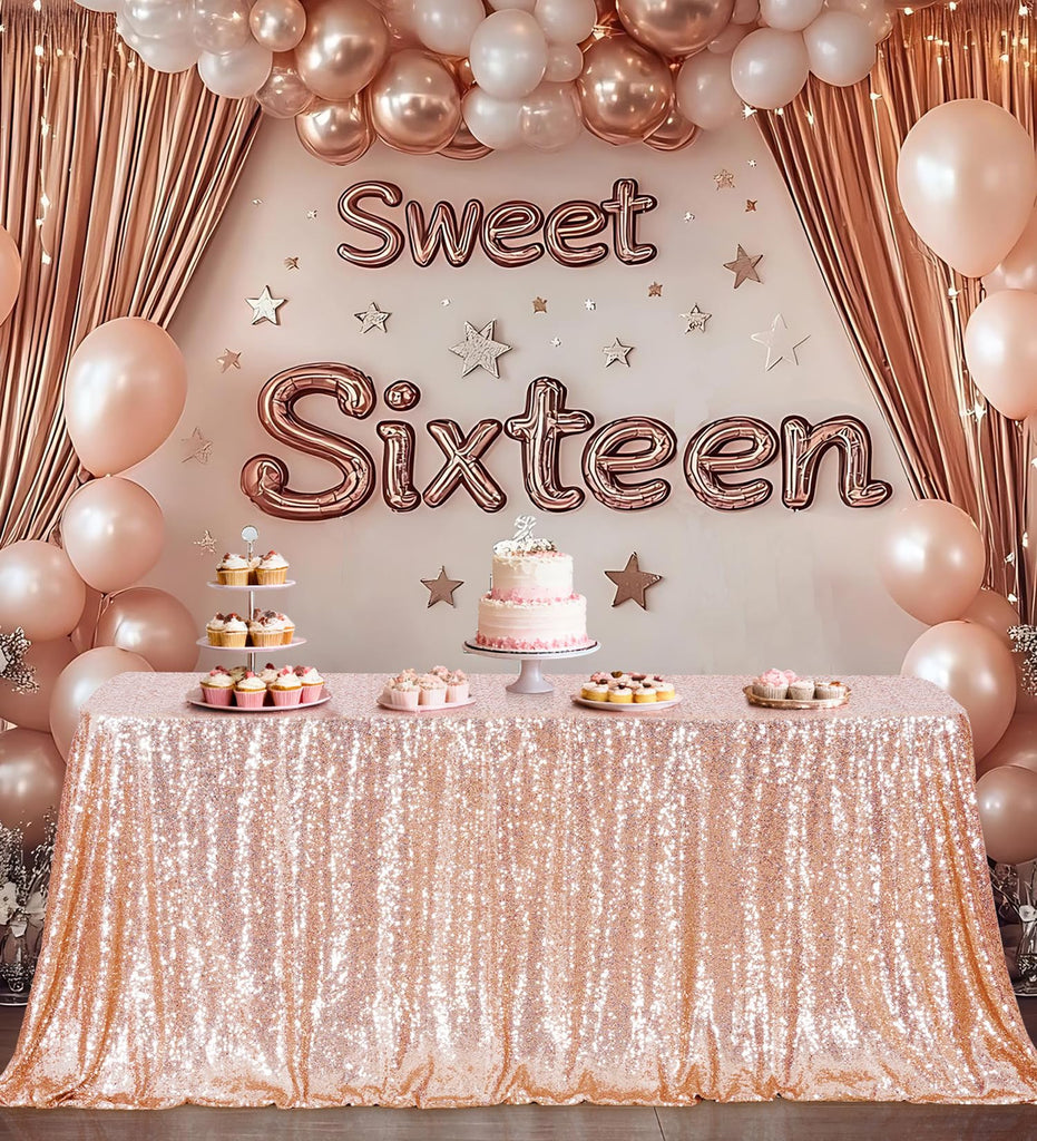 60" x 120" Rose Gold Rectangle Sequin Tablecloth for Party Dinner Banquet Festival Wedding Anniversary Exhibition