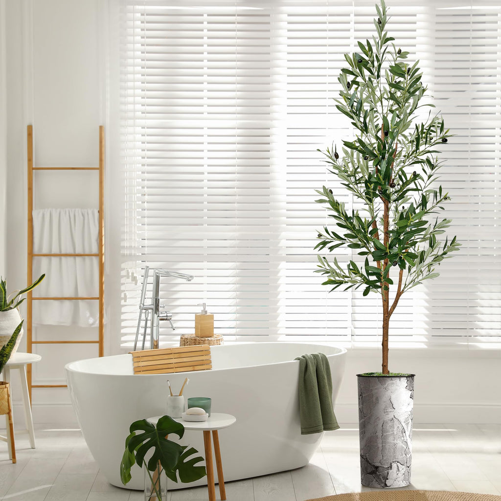 Artificial Tree in Modern Planter, Fake Olive Silk Tree for Indoor and Outdoor Home Decoration - 68" Overall Tall
