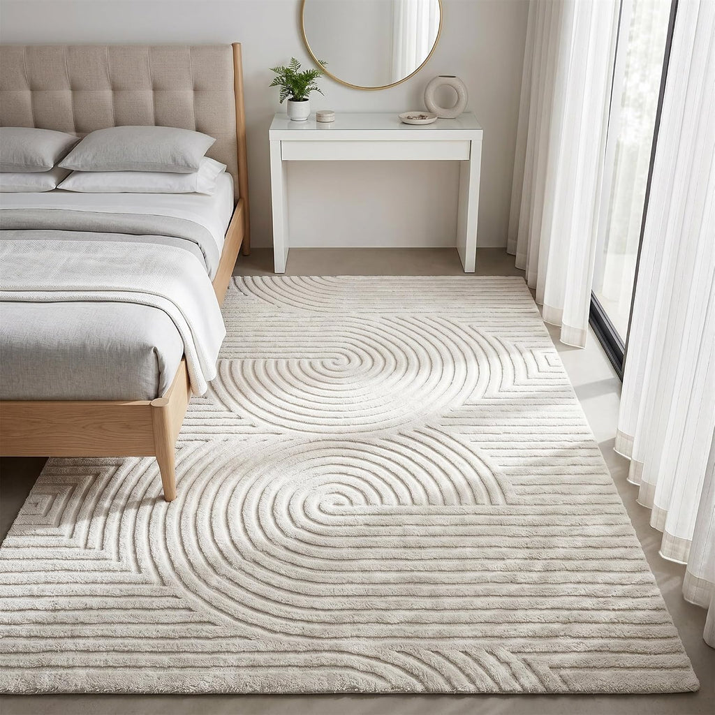 Beige Solid Color Area Rug, Large Washable Living Room Rug