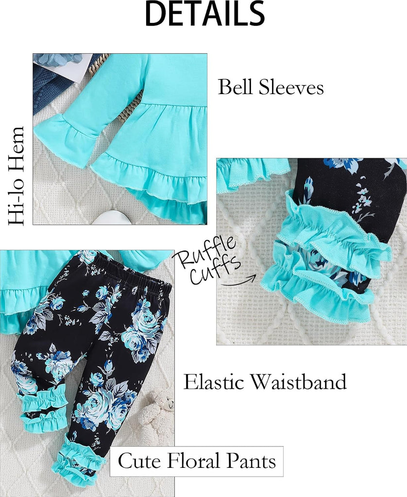 Baby Girl Clothes Infant Toddler Girl Outfit Long Sleeve Shirts Top Rufffle Pants Little Girls Clothes