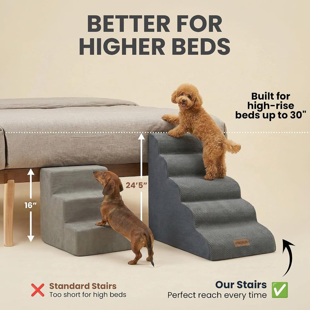 Dog Stairs for High Beds, 24.5" Foam Pet Ramp Step for Small Dogs