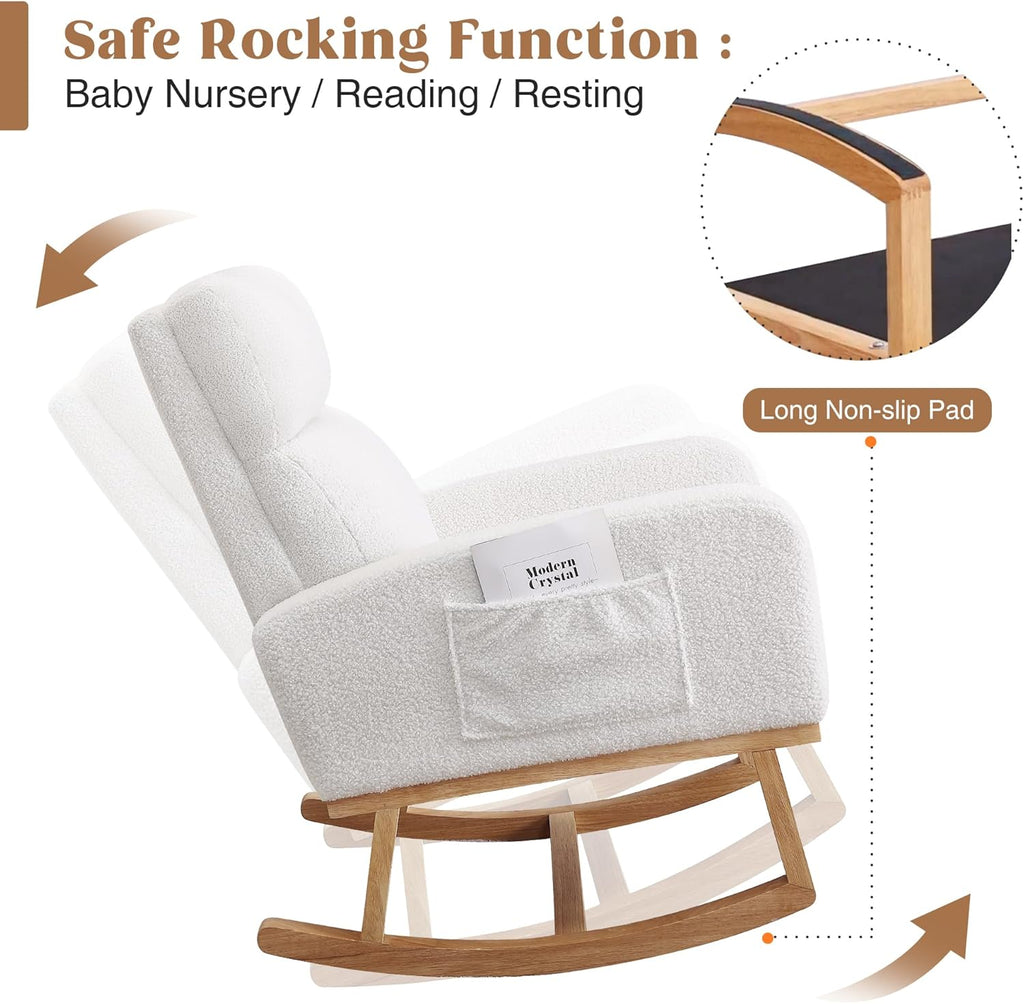 Rocking Chair Nursery, Sherpa Nursing Rocking Armchair for Mom Nursery Morden Rocker Chair with High Backrest ,Teddy