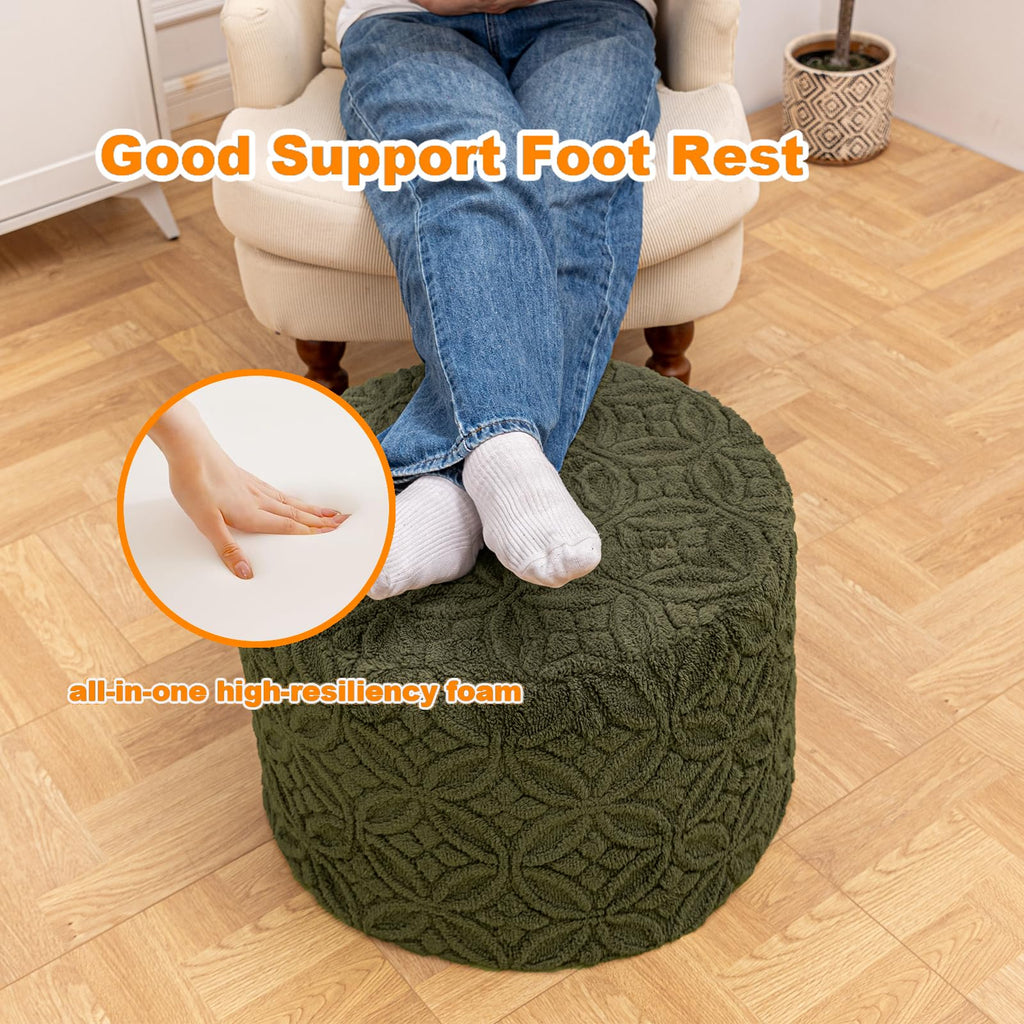 Functional Ottoman Pouf - Ergonomic Ottoman Foot Rest for Couch (Olive Green, 20x20x14 Inches, Round)