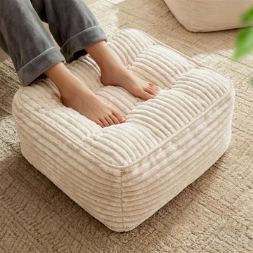 Square Pouf Ottoman, Boho Stuffed Furry and Fluffy Poufs Ottoman Foot Rest with Memory Foam Filled 25.7 x 15.7 inches