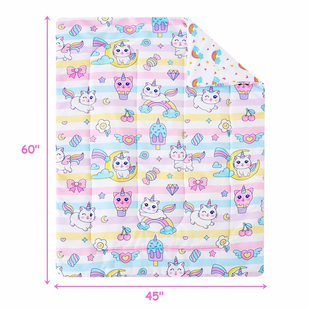 Toddler Bedding Sets for Girls,4 Pieces Cat Rainbow Printed